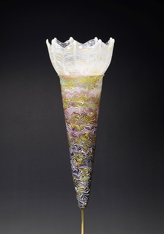 マーブル文華コーン  Flower Cone with marble pattern  W9.0  H23.0 cm（ガラス本体）