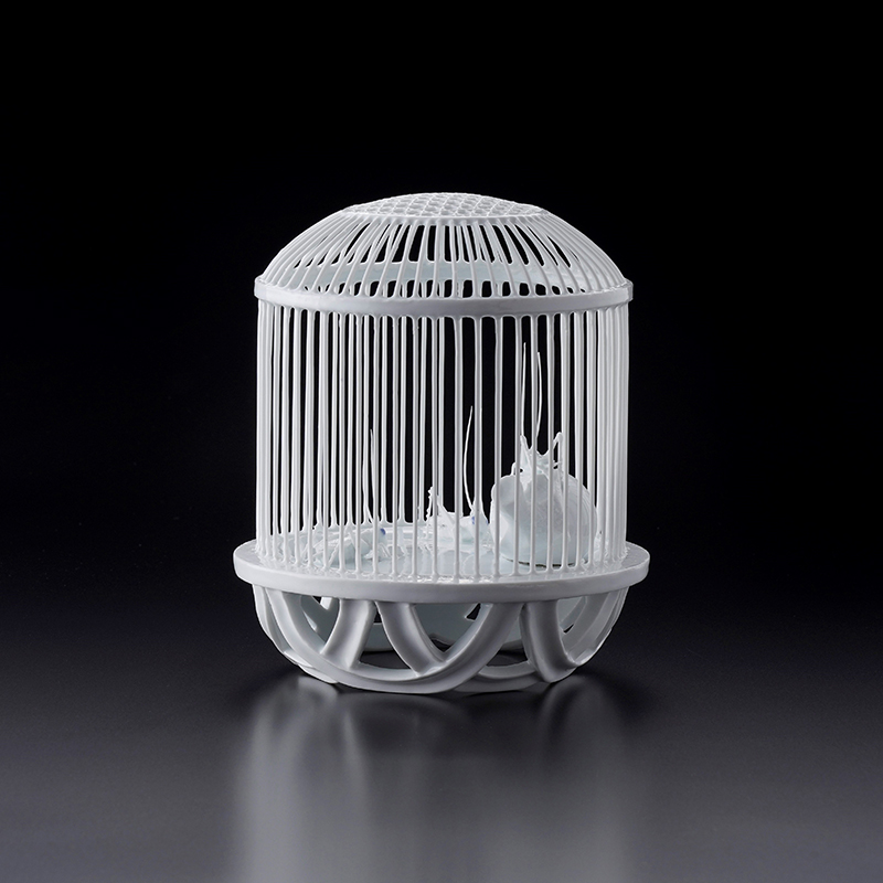 白磁細工「虫かご」/径.18.0 高.21.0 cm