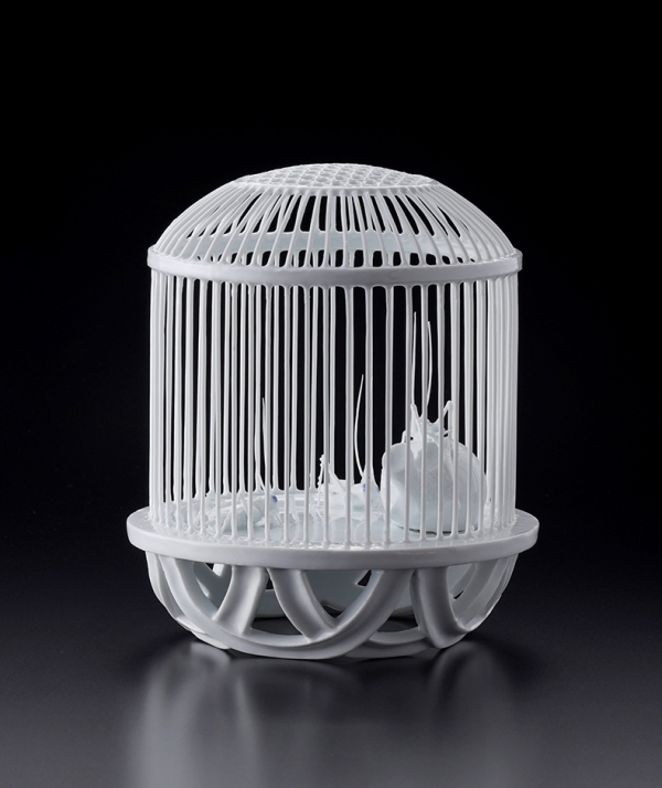  今村均  白磁細工「虫かご」<br>径.18.0  高.21.0 cm